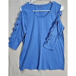Women's Roaman's Shirt Top Blue Size Medium Tunic -Cutout 3/4 Sleeve 100% Cotton